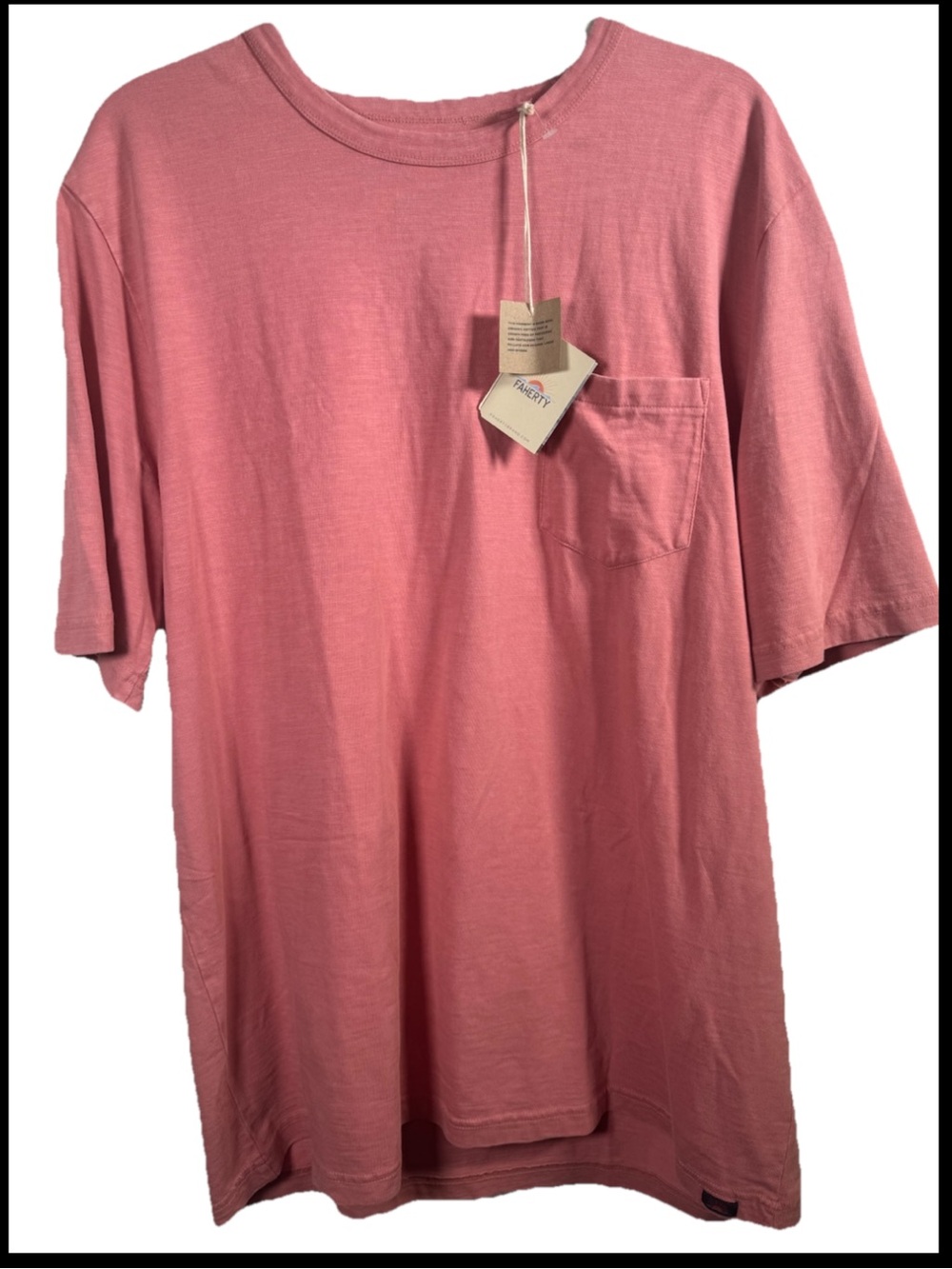 Faherty Mens Tee Shirt Sz XLT Pocket Shortsleeve Cotton Pocket Pink Faded Flag